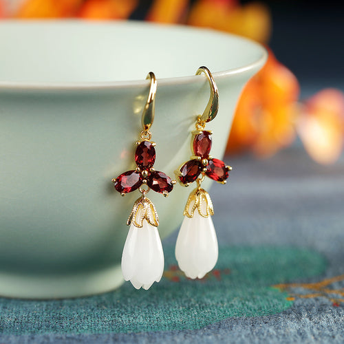 Natural Jade Earrings Nephrite Silver Earrings