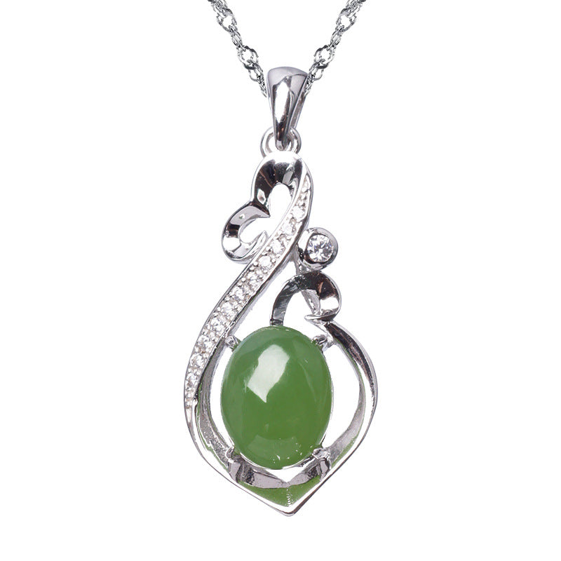 Natural Jade Pendant Nephrite Silver Zircon Pendant ZPT137 – Jade