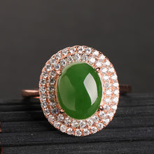 Natural Jade Ring Nephrite Silver Zircon Adjustable Ring