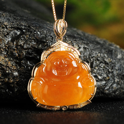 Natural jade pendant jadeite gold Buddha pendant necklace