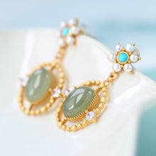 Natural Jade Earrings Nephrite Turquoise Pear Silver Earrings