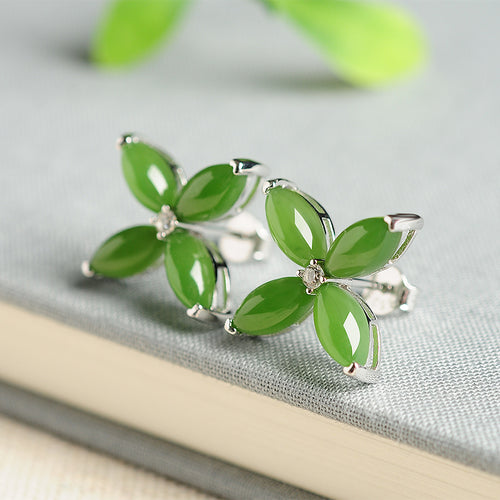 Natural Jade Earrings Nephrite Silver Earrings