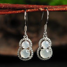Natural jade earrings jadeite silver gourd earrings