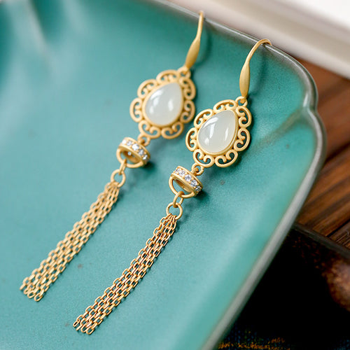Natural Jade Earrings Nephrite Silver Earrings