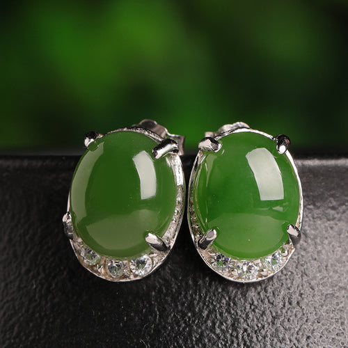 Natural Jade Earrings Nephrite Silver Earrings