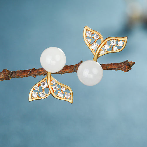 Natural Jade Earrings Nephrite Silver Earrings