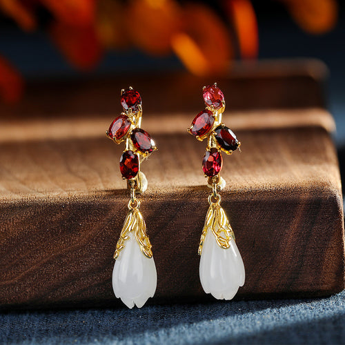 Natural Jade Earrings Nephrite Silver Earrings