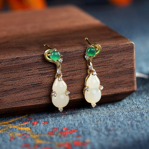 Natural Jade Earrings Nephrite Agate Silver Earrings