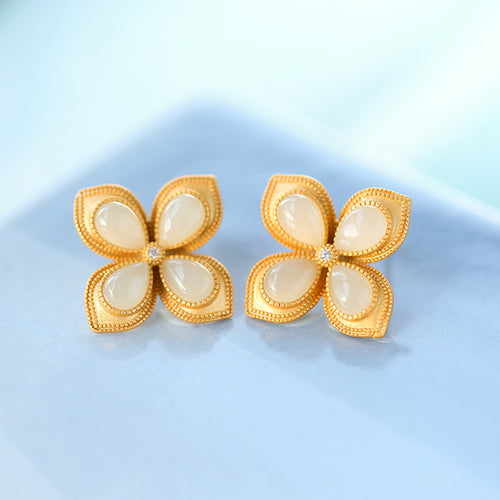 Natural Jade Earrings Nephrite Silver Earrings