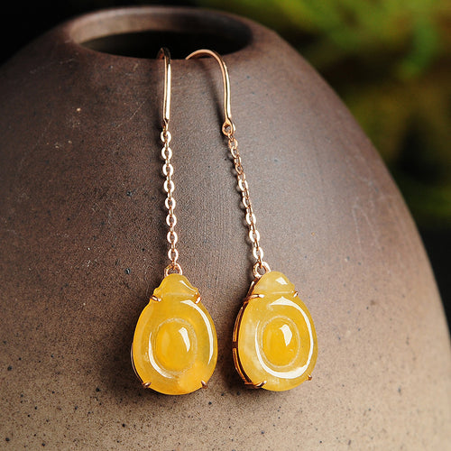Natural jade earrings jadeite gold earrings