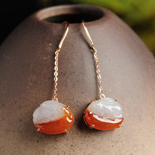 Natural jade earrings jadeite gold earrings