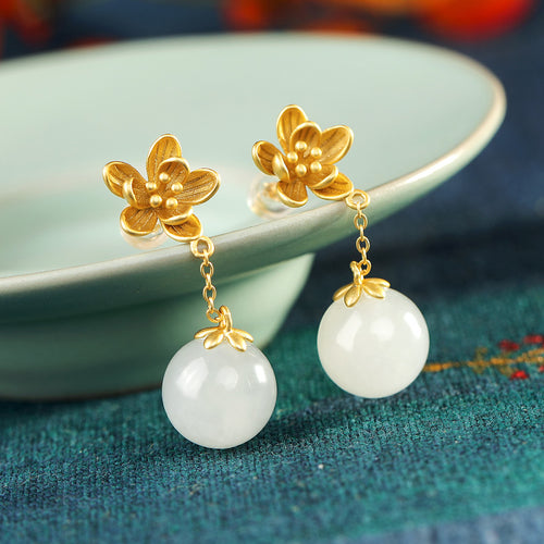 Natural Jade Earrings Nephrite Silver Earrings