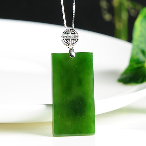 Natural Jade Pendant Nephrite Silver Pendant