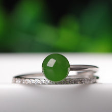 Natural Jade Ring Nephrite Silver Zircon Adjustable Ring ZNRG139