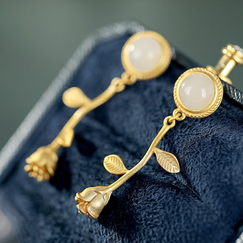 Natural Jade Earrings Nephrite Silver Earrings