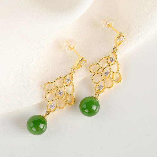Natural Jade Earrings Nephrite Silver Earrings