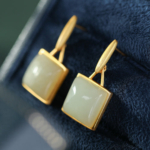 Natural Jade Earrings Nephrite Silver Earrings