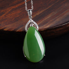 Natural Jade Pendant Nephrite Silver Zircon Pendant