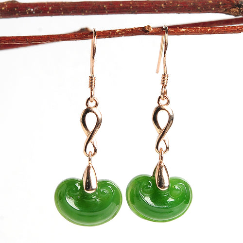 Natural Jade Earrings Nephrite Silver Earrings