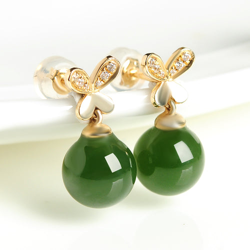 Natural Jade Earrings Nephrite Gold Earrings