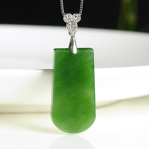 Natural Jade Pendant Nephrite Silver Pendant