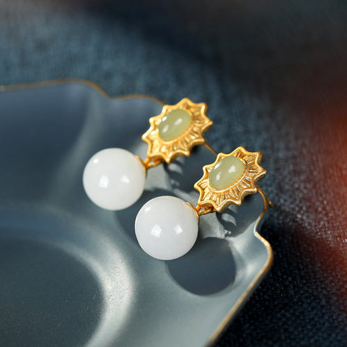 Natural Jade Earrings Nephrite Silver Earrings