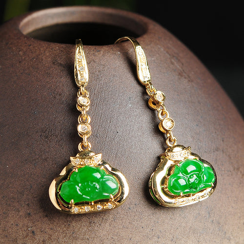 Natural jade earrings jadeite gold lotus earrings