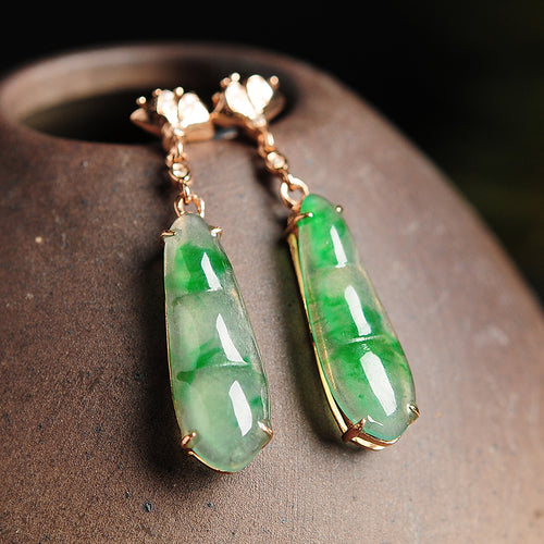 Natural jade earrings jadeite gold earrings