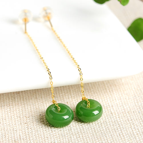 Natural Jade Earrings Nephrite Gold Earrings