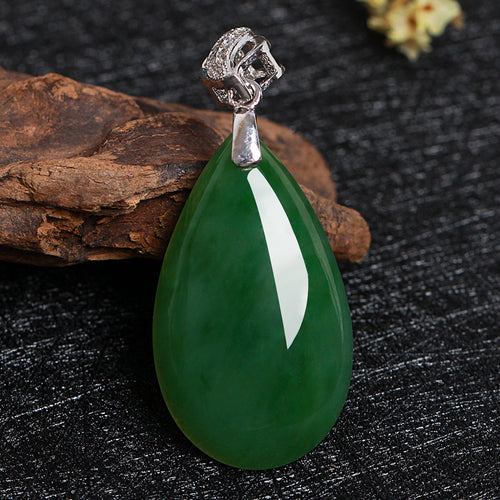 Natural Jade Pendant Nephrite Silver Zircon Pendant