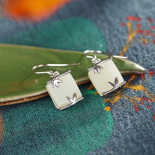 Natural Jade Earrings Nephrite Silver Earrings