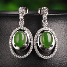 Natural Jade Earrings Nephrite Silver Zircon Earrings