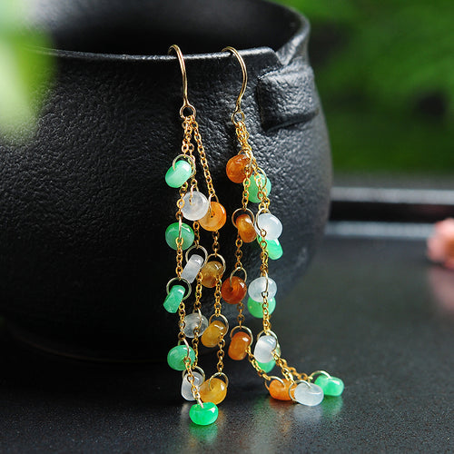 Natural jade earrings jadeite gold earrings