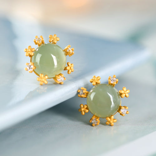 Natural Jade Earrings Nephrite Silver Earrings