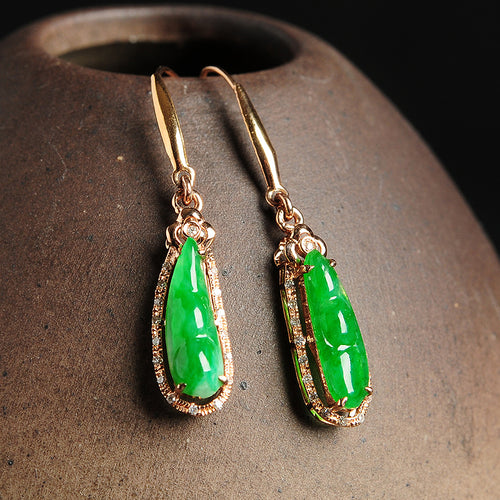 Natural jade earrings jadeite gold earrings