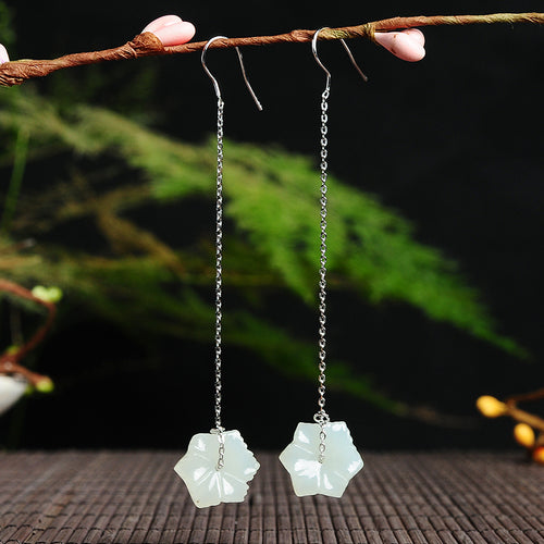 Natural Jade Earrings Nephrite Silver Earrings
