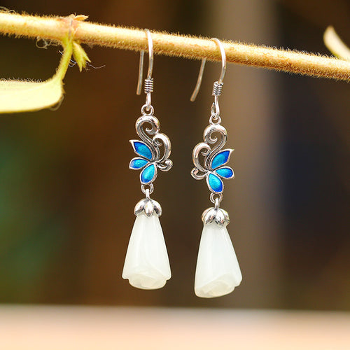 Natural Jade Earrings Nephrite Silver Earrings