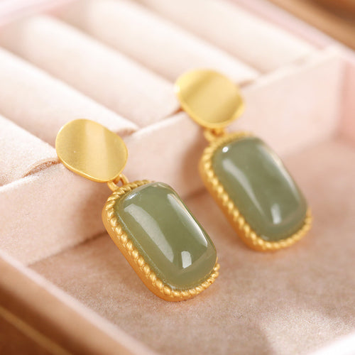 Natural Jade Earrings Nephrite Silver Earrings