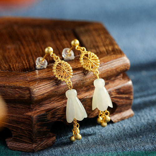 Natural Jade Earrings Nephrite Silver Earrings