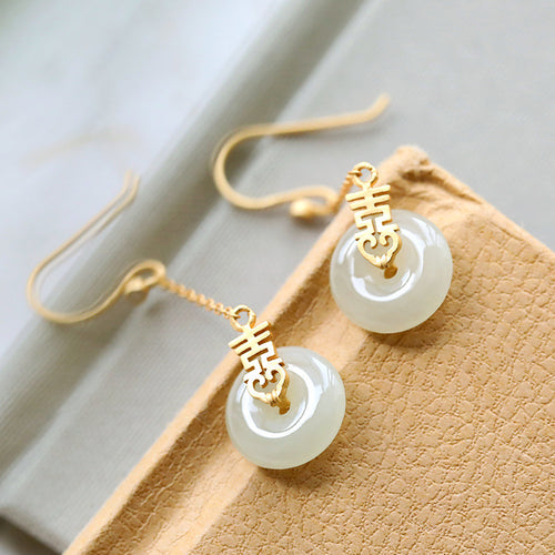 Natural Jade Earrings Nephrite Silver Earrings