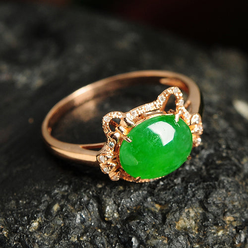 Natural jade ring gold jadeite kitty ring