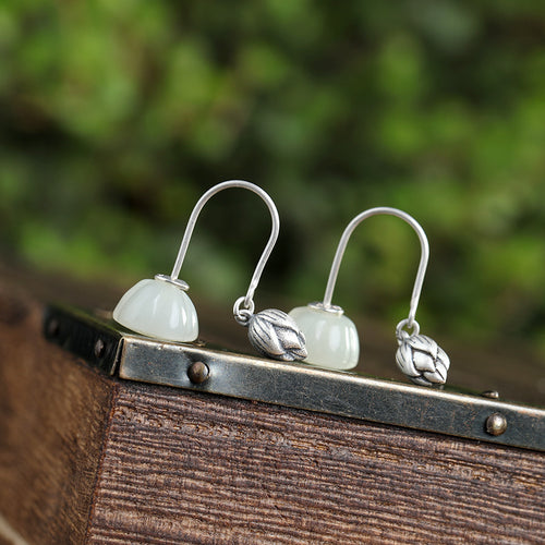 Natural Jade Earrings Nephrite Silver Earrings