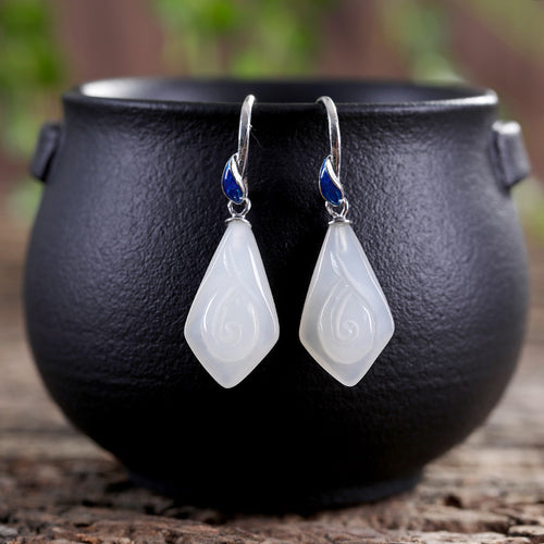 Natural Jade Earrings Nephrite Silver Earrings