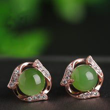 Natural Jade Earrings Nephrite Silver Zircon Earrings