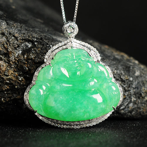 Natural jade pendant jadeite gold Buddha pendant necklace