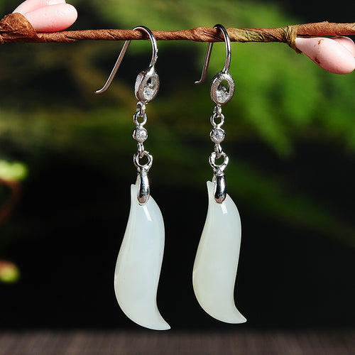Natural Jade Earrings Nephrite Silver Earrings
