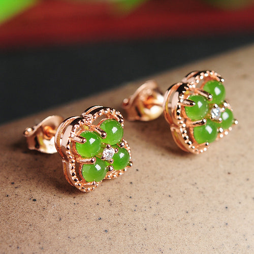 Natural Jade Earrings Nephrite Silver Earrings