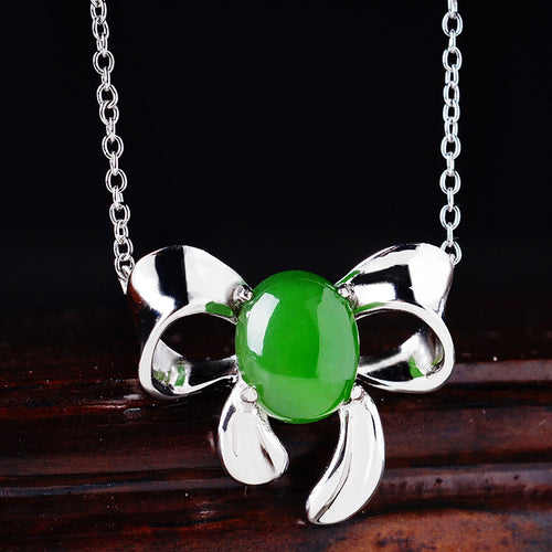 Natural Jade Pendant Nephrite Silver Zircon Pendant