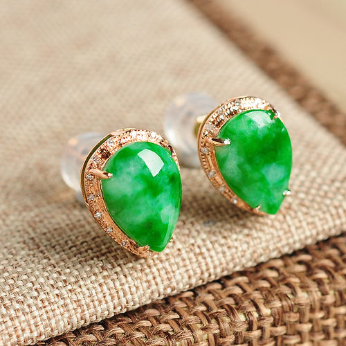 Natural jade earrings jadeite gold earrings