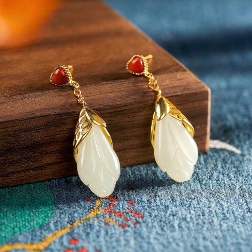 Natural Jade Earrings Nephrite Agate Silver Earrings